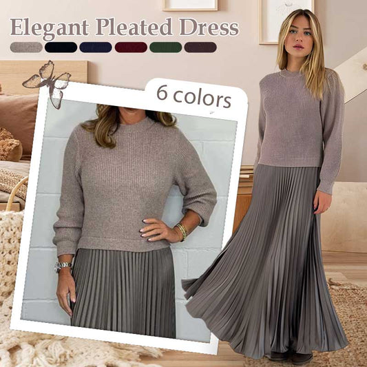 ❄️Women's solid color Long Sleeve Jumper & Pleated Bottom Dress