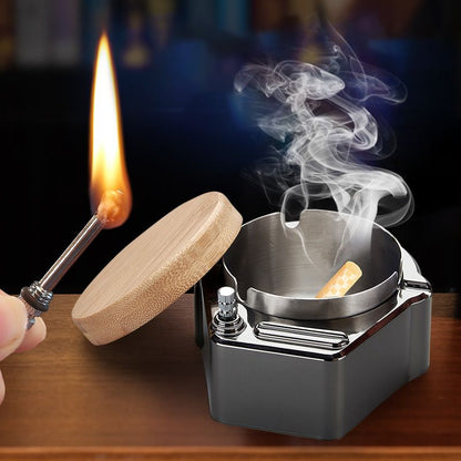 [Ideal gift] 2-in-1 retro metal ashtray with match lighter